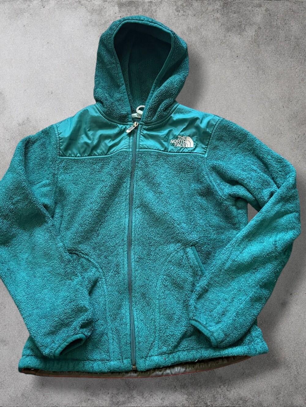 The North Face Hooded Denali Jacket Womens Small Teal Gorpcore Fleece Sweater